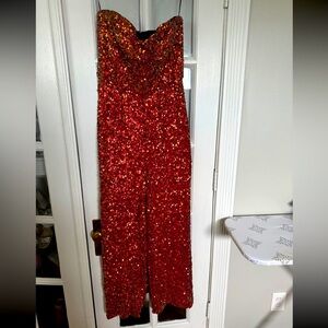 Dress the Population Red Sequin Jumpsuit